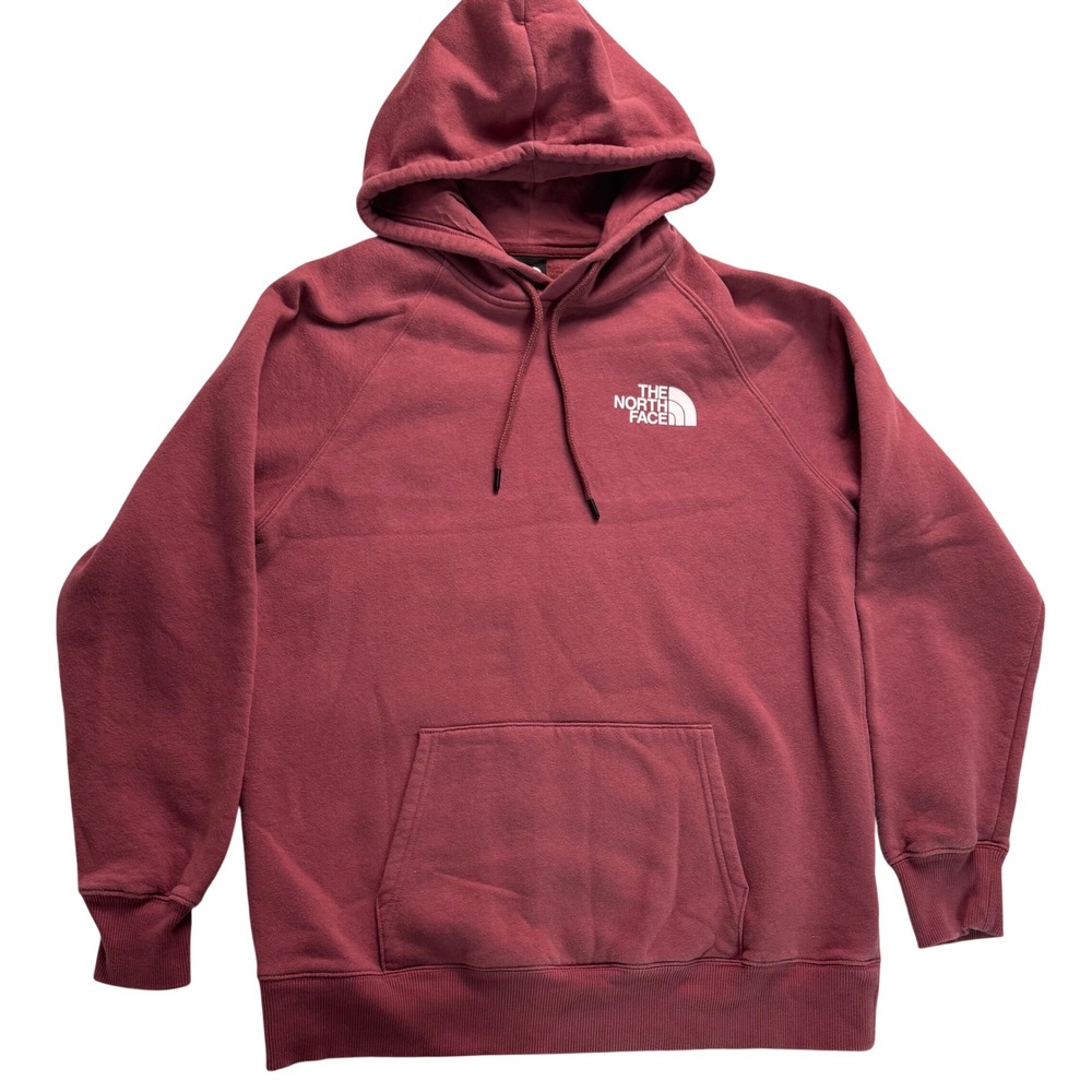 The North Face Womens Burgundy Red Box Logo Pullover Hoodie Large Raglan Fleece